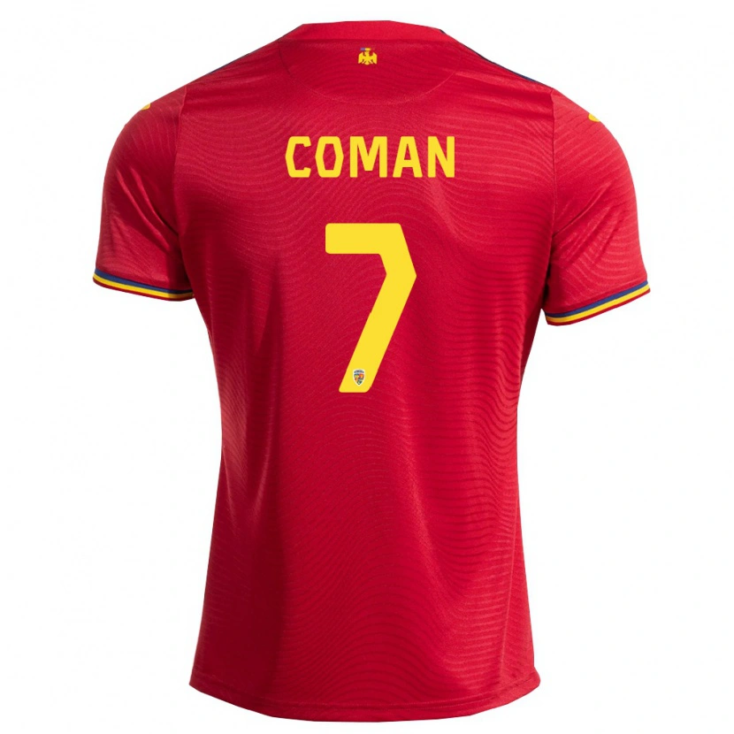 Danxen Hombre Camiseta Rumania Florinel Coman #7 Rojo Marino Amarillo 2ª Equipación 26-28 La Camisa México
