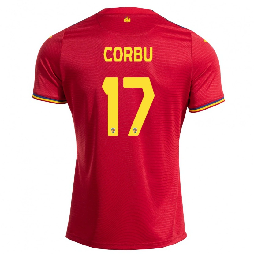 Danxen Hombre Camiseta Rumania Marius Corbu #17 Rojo Marino Amarillo 2ª Equipación 26-28 La Camisa México