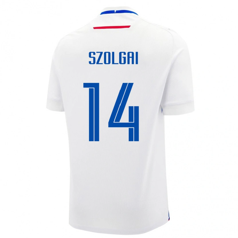 Danxen Hombre Camiseta Eslovaquia Mate Szolgai #14 Blanco Azul 2ª Equipación 26-28 La Camisa México