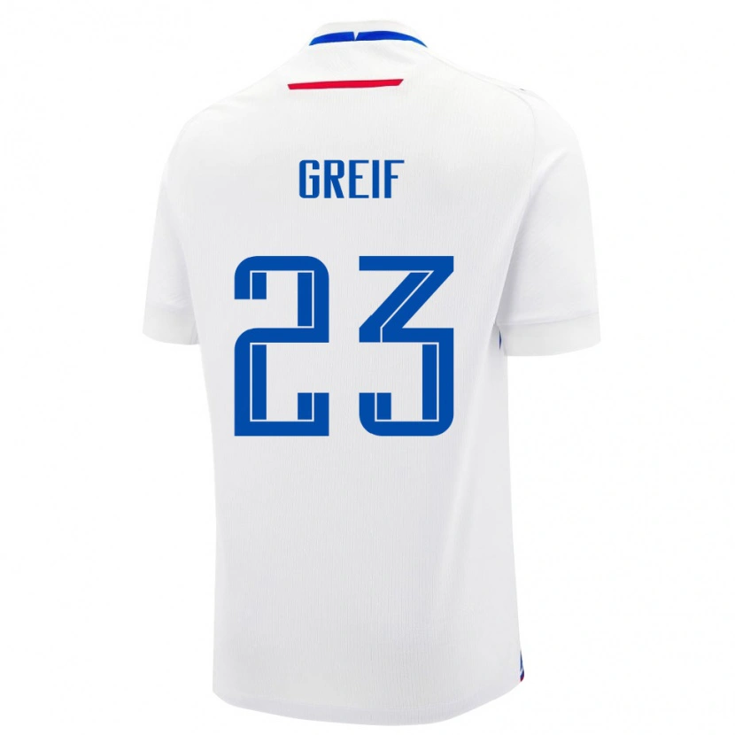 Danxen Hombre Camiseta Eslovaquia Dominik Greif #23 Blanco Azul 2ª Equipación 26-28 La Camisa México