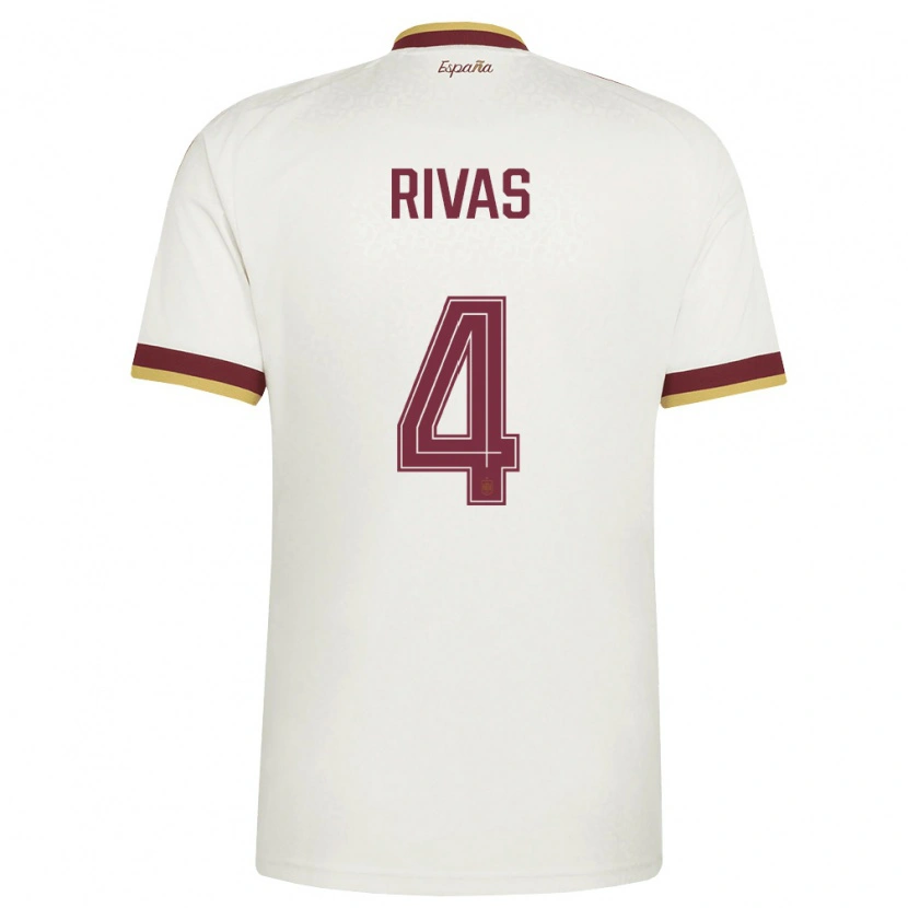 Danxen Hombre Camiseta España Mario Rivas #4 Marfil Borgoña 2ª Equipación 26-28 La Camisa México