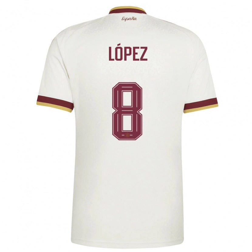 Danxen Hombre Camiseta España Fer López #8 Marfil Borgoña 2ª Equipación 26-28 La Camisa México