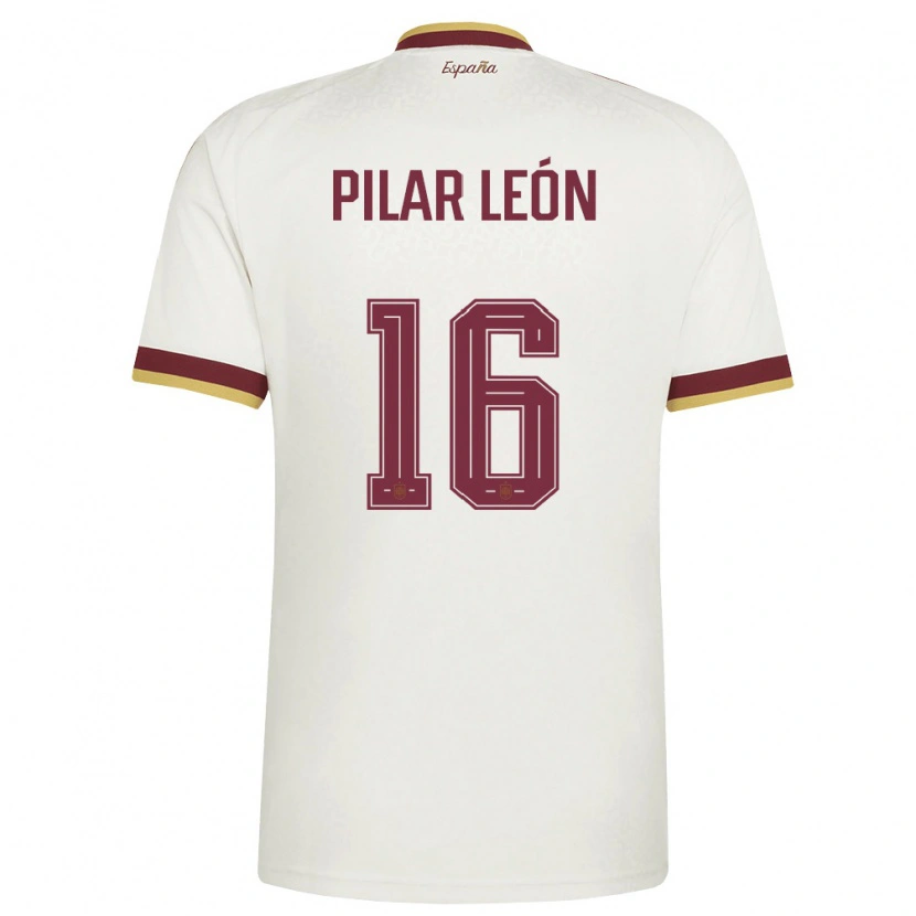 Danxen Hombre Camiseta España Maria Pilar Leon #16 Marfil Borgoña 2ª Equipación 26-28 La Camisa México