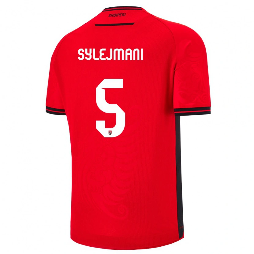 Danxen Mujer Camiseta Albania Leon Sylejmani #5 Rojo Negro 1ª Equipación 26-28 La Camisa México