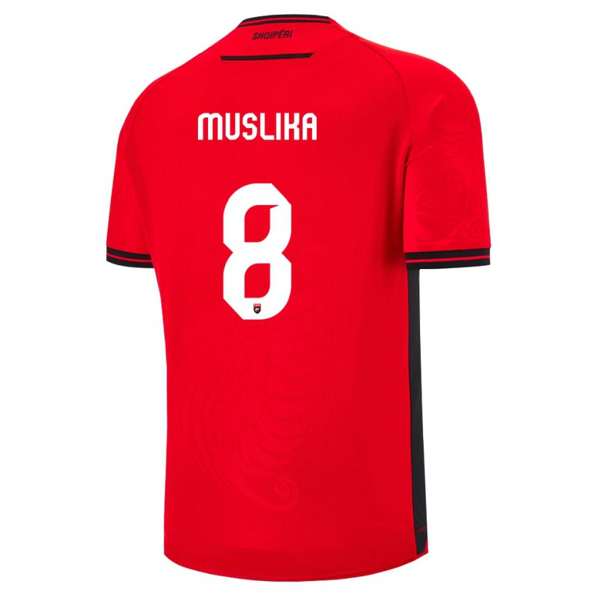 Danxen Mujer Camiseta Albania Armend Muslika #8 Rojo Negro 1ª Equipación 26-28 La Camisa México