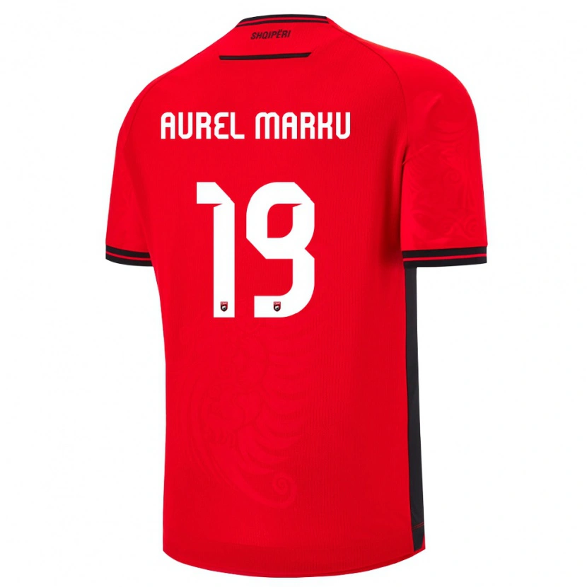 Danxen Mujer Camiseta Albania Aurel Marku #19 Rojo Negro 1ª Equipación 26-28 La Camisa México