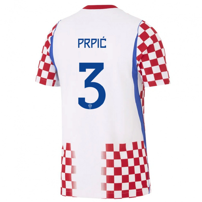 Danxen Mujer Camiseta Croacia Dominik Prpić #3 Blanco Rojo Azul 1ª Equipación 26-28 La Camisa México