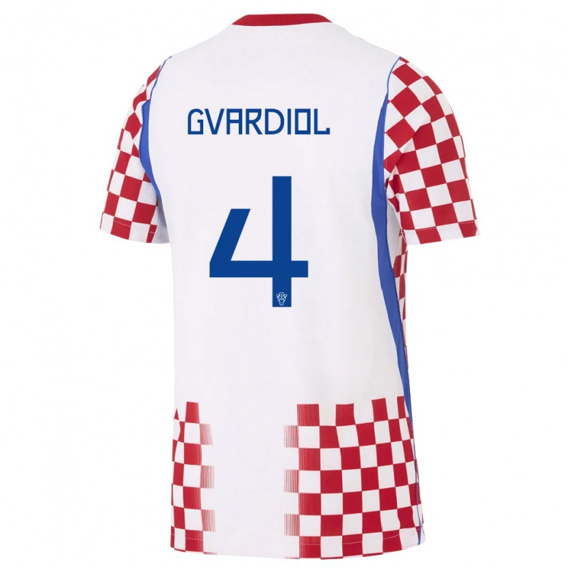 Danxen Mujer Camiseta Croacia Josko Gvardiol #4 Blanco Rojo Azul 1ª Equipación 26-28 La Camisa México
