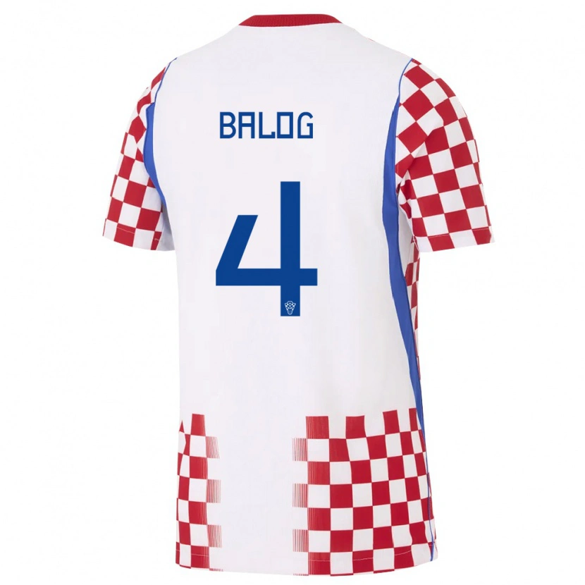 Danxen Mujer Camiseta Croacia Leonarda Balog #4 Blanco Rojo Azul 1ª Equipación 26-28 La Camisa México