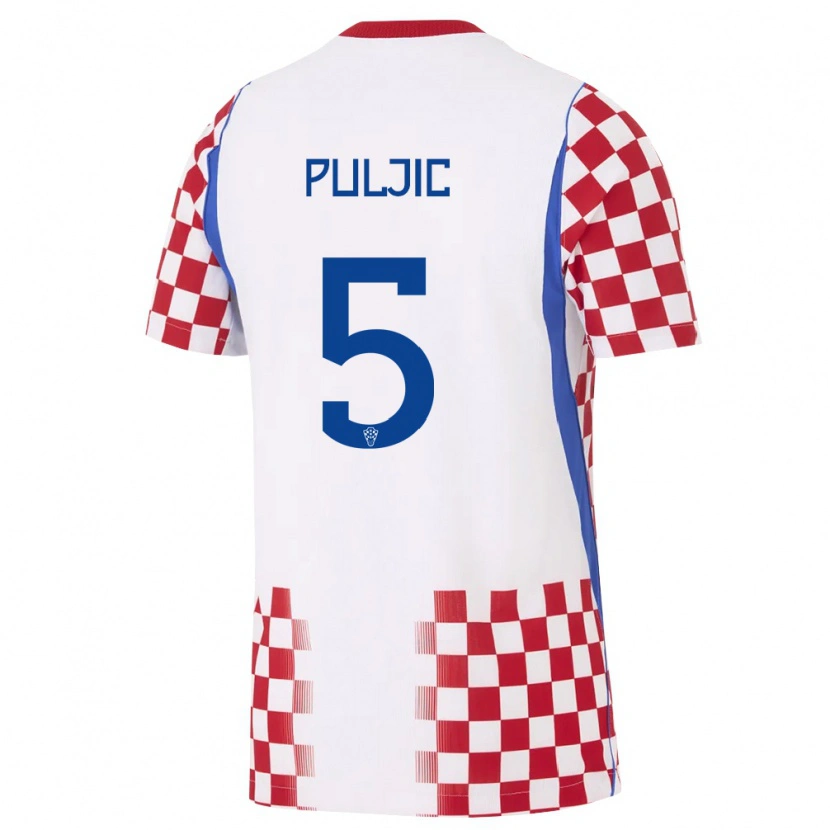 Danxen Mujer Camiseta Croacia Ljubo Puljic #5 Blanco Rojo Azul 1ª Equipación 26-28 La Camisa México