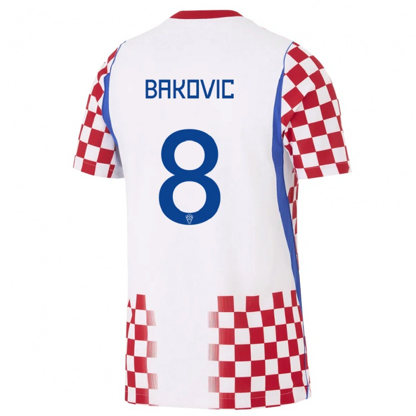 Danxen Mujer Camiseta Croacia Tomas Bakovic #8 Blanco Rojo Azul 1ª Equipación 26-28 La Camisa México