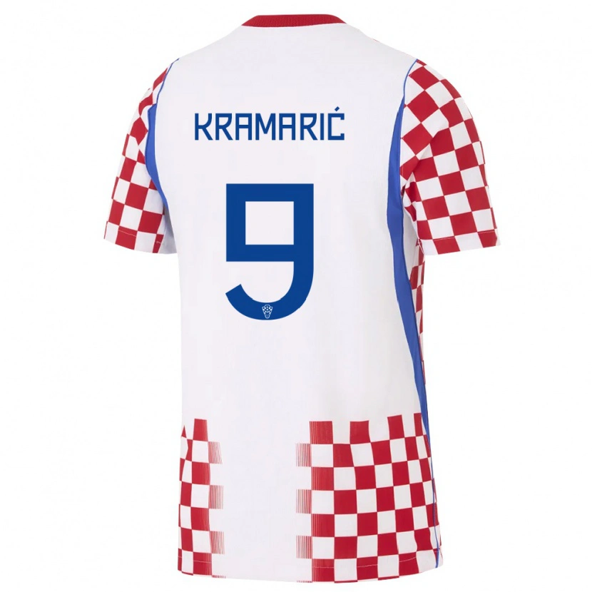 Danxen Mujer Camiseta Croacia Andrej Kramaric #9 Blanco Rojo Azul 1ª Equipación 26-28 La Camisa México