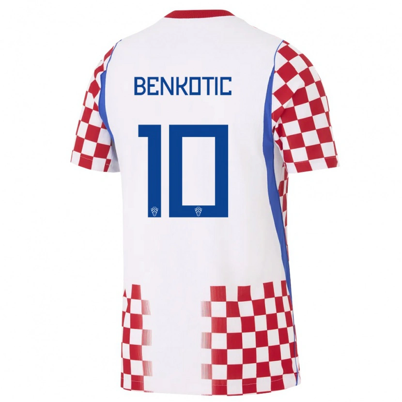 Danxen Mujer Camiseta Croacia Jona Benkotic #10 Blanco Rojo Azul 1ª Equipación 26-28 La Camisa México