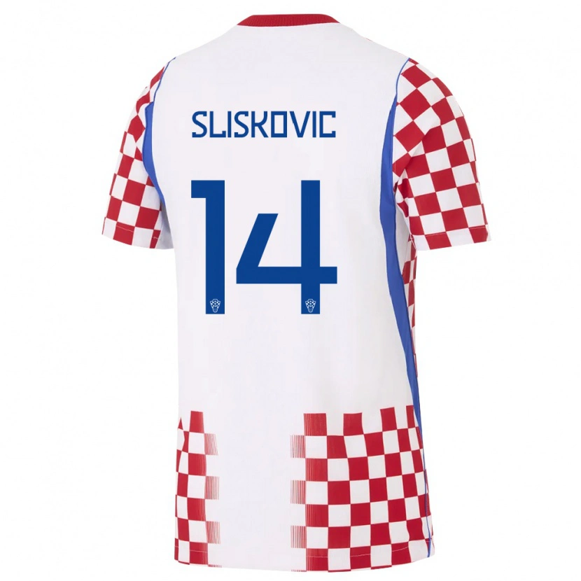 Danxen Mujer Camiseta Croacia Duje Sliskovic #14 Blanco Rojo Azul 1ª Equipación 26-28 La Camisa México