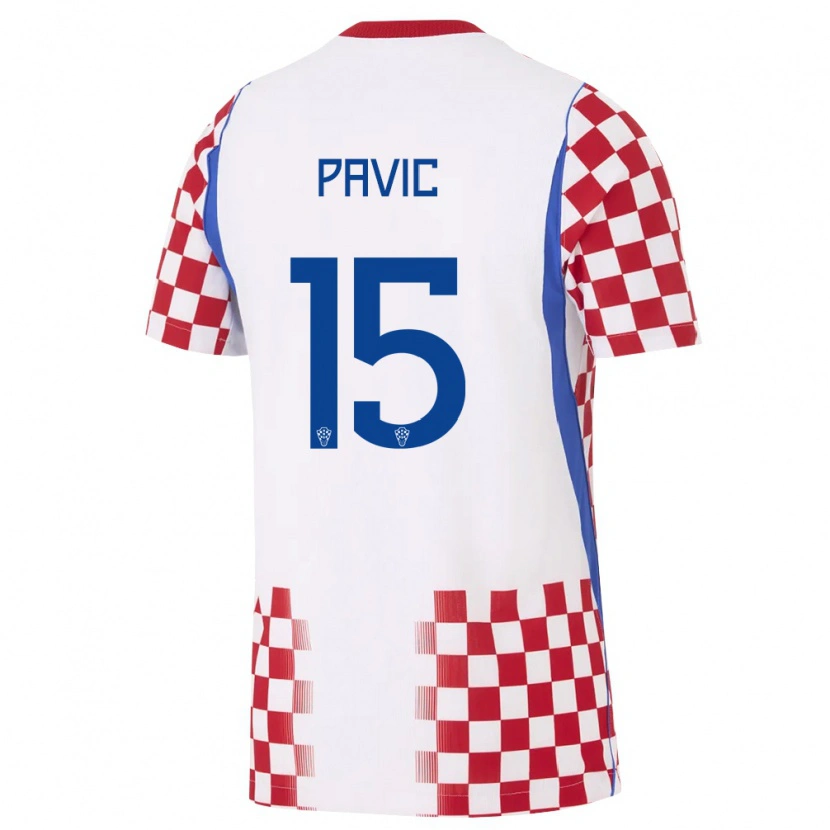 Danxen Mujer Camiseta Croacia Branko Pavic #15 Blanco Rojo Azul 1ª Equipación 26-28 La Camisa México