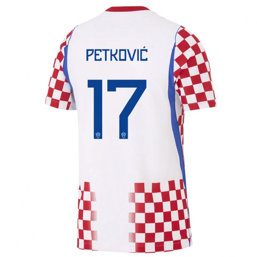 Danxen Mujer Camiseta Croacia Bruno Petkovic #17 Blanco Rojo Azul 1ª Equipación 26-28 La Camisa México