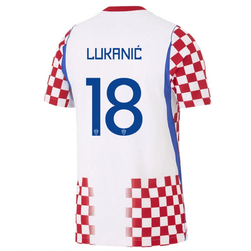 Danxen Mujer Camiseta Croacia Luka Lukanic #18 Blanco Rojo Azul 1ª Equipación 26-28 La Camisa México