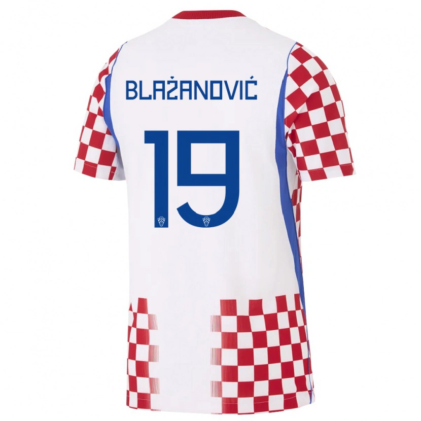 Danxen Mujer Camiseta Croacia Antonio Blazanovic #19 Blanco Rojo Azul 1ª Equipación 26-28 La Camisa México