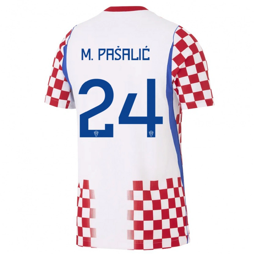 Danxen Mujer Camiseta Croacia Marco Pašalić #24 Blanco Rojo Azul 1ª Equipación 26-28 La Camisa México
