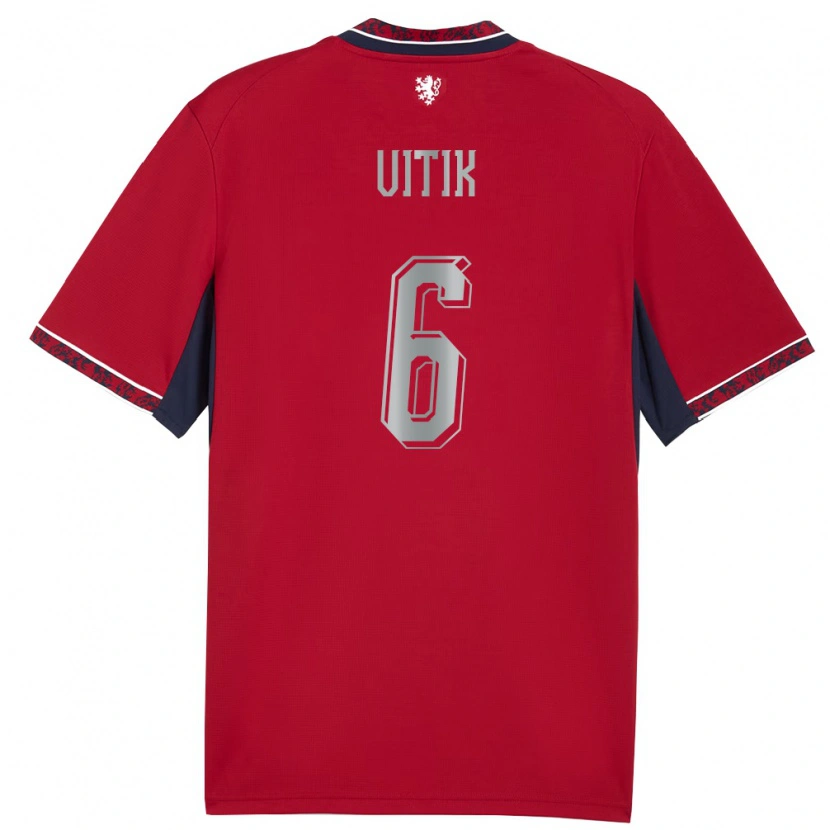 Danxen Mujer Camiseta Chequia Martin Vitík #6 Rojo Blanco Marino 1ª Equipación 26-28 La Camisa México