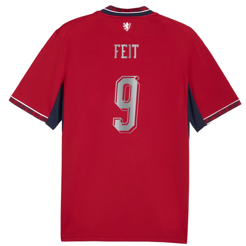 Danxen Mujer Camiseta Chequia Jan Feit #9 Rojo Blanco Marino 1ª Equipación 26-28 La Camisa México