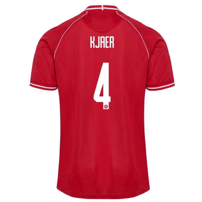 Danxen Mujer Camiseta Dinamarca Simon Kjaer #4 Rojo Blanco 1ª Equipación 26-28 La Camisa México