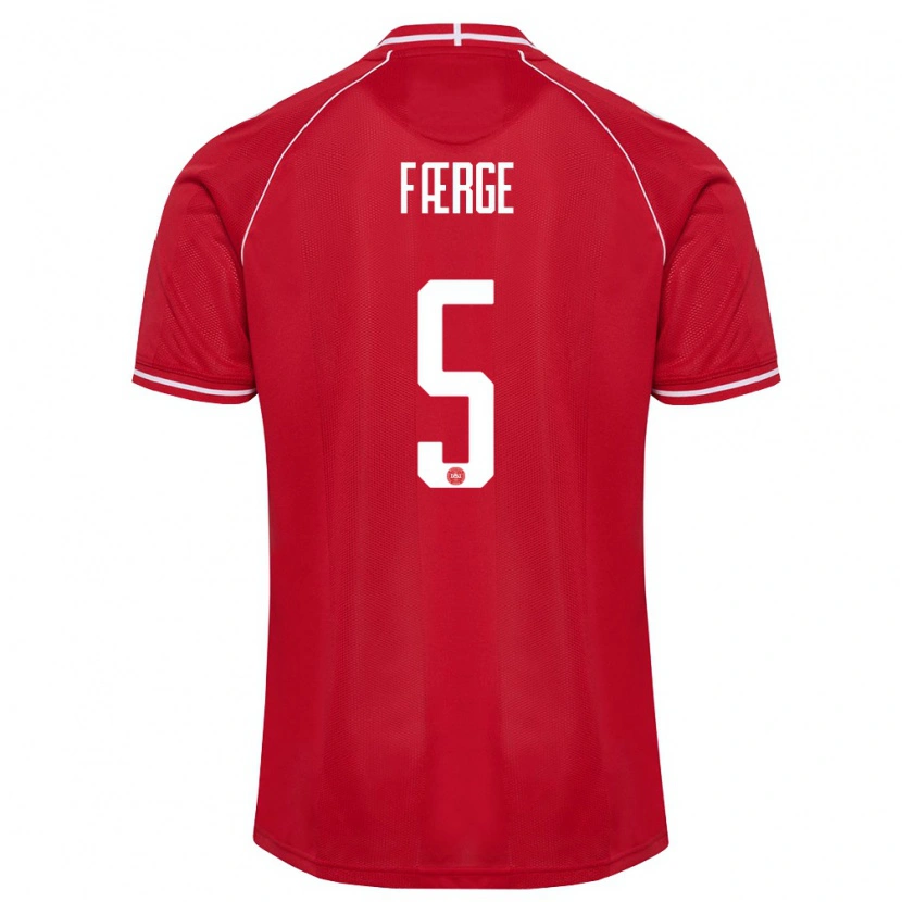 Danxen Mujer Camiseta Dinamarca Emma Farge #5 Rojo Blanco 1ª Equipación 26-28 La Camisa México
