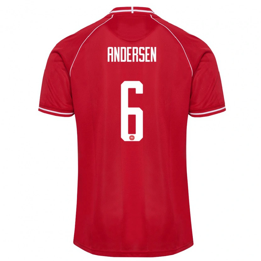 Danxen Mujer Camiseta Dinamarca Silas Andersen #6 Rojo Blanco 1ª Equipación 26-28 La Camisa México