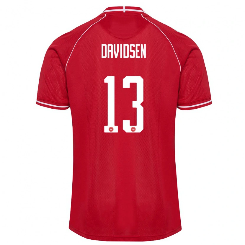 Danxen Mujer Camiseta Dinamarca Kasper Davidsen #13 Rojo Blanco 1ª Equipación 26-28 La Camisa México
