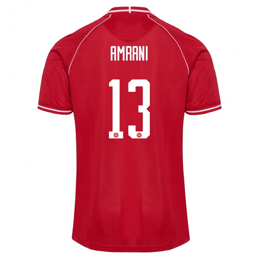 Danxen Mujer Camiseta Dinamarca Adam Amrani #13 Rojo Blanco 1ª Equipación 26-28 La Camisa México