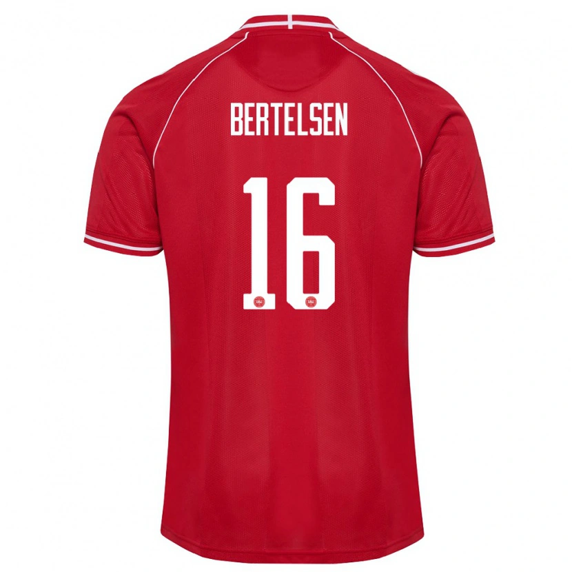 Danxen Mujer Camiseta Dinamarca Villads Bertelsen #16 Rojo Blanco 1ª Equipación 26-28 La Camisa México