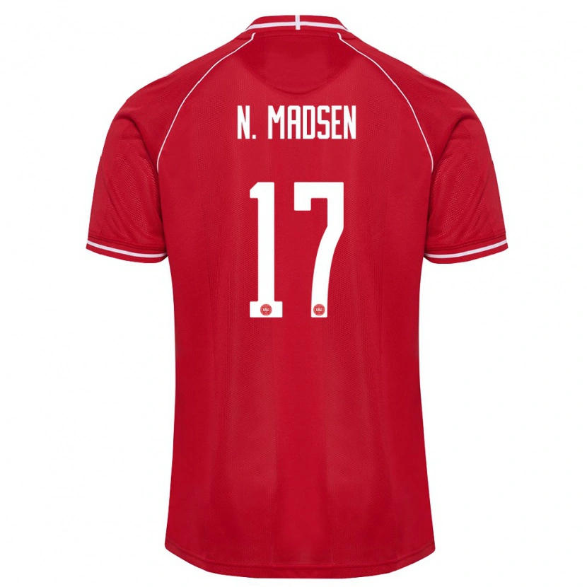 Danxen Mujer Camiseta Dinamarca Nicolas Madsen #17 Rojo Blanco 1ª Equipación 26-28 La Camisa México