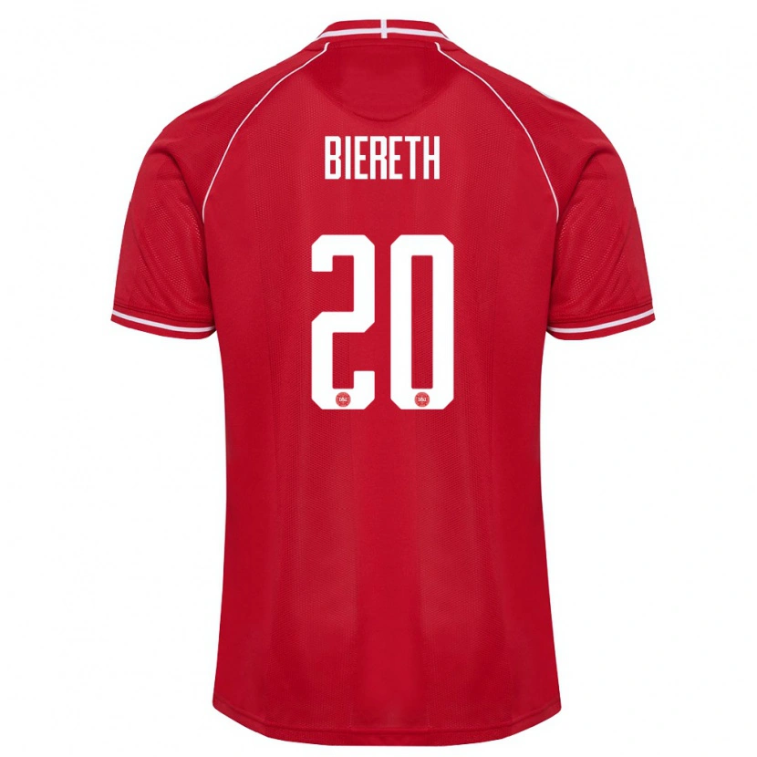 Danxen Mujer Camiseta Dinamarca Mika Biereth #20 Rojo Blanco 1ª Equipación 26-28 La Camisa México