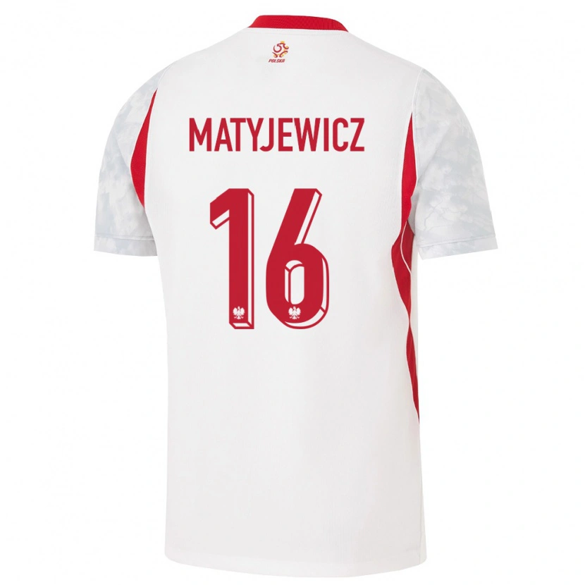 Danxen Mujer Camiseta Polonia Wiktor Matyjewicz #16 Blanco Rojo Gris 1ª Equipación 26-28 La Camisa México