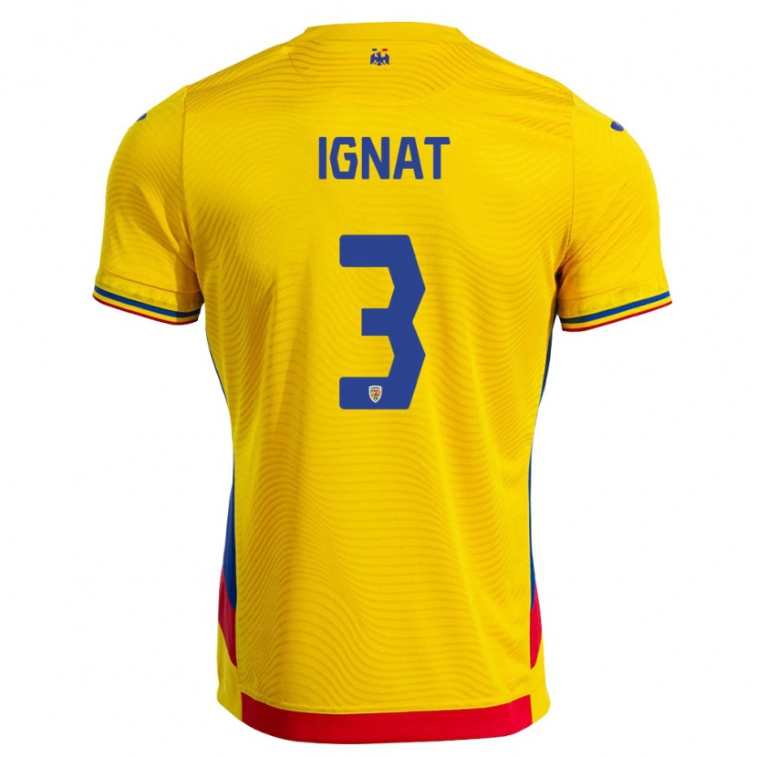 Danxen Mujer Camiseta Rumania Cristian Ignat #3 Amarillo Rojo 1ª Equipación 26-28 La Camisa México