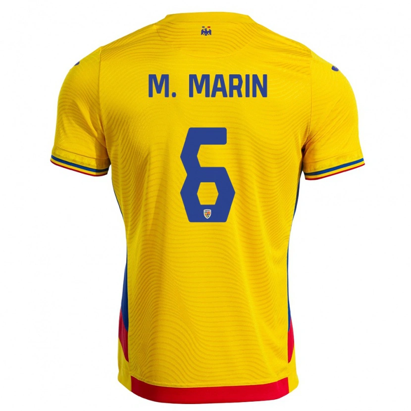Danxen Mujer Camiseta Rumania Marius Marin #6 Amarillo Rojo 1ª Equipación 26-28 La Camisa México