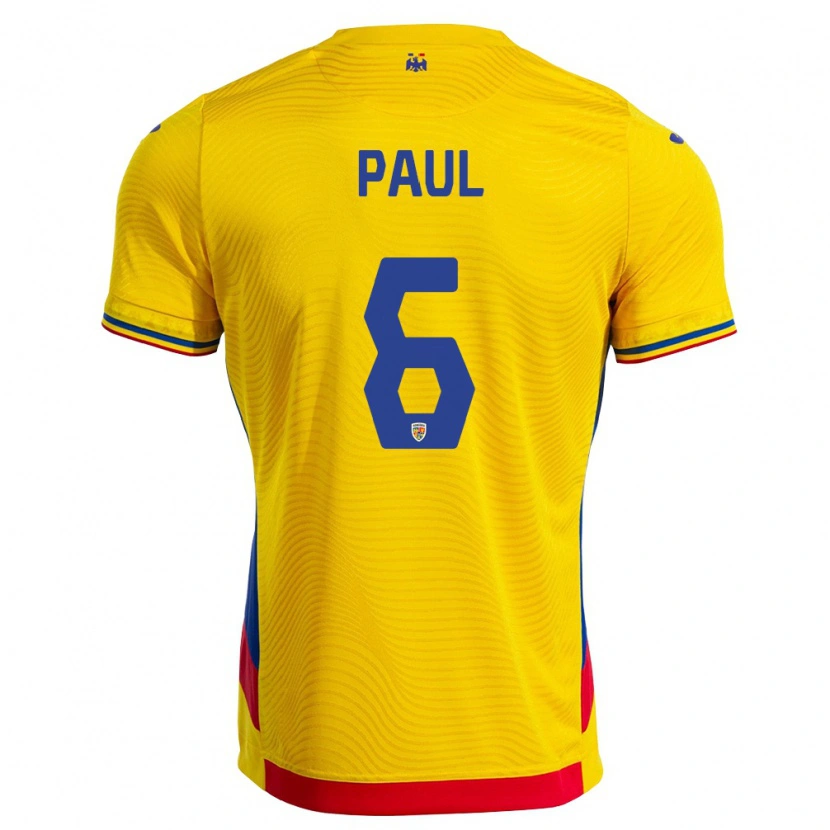 Danxen Mujer Camiseta Rumania Daniele Paul #6 Amarillo Rojo 1ª Equipación 26-28 La Camisa México