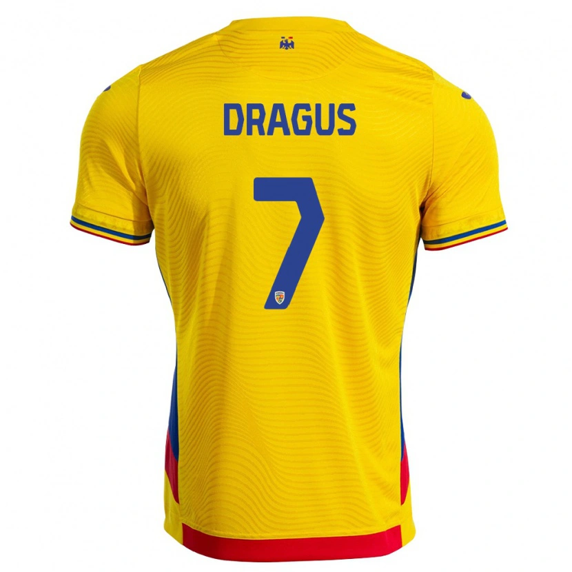 Danxen Mujer Camiseta Rumania Denis Drăguș #7 Amarillo Rojo 1ª Equipación 26-28 La Camisa México