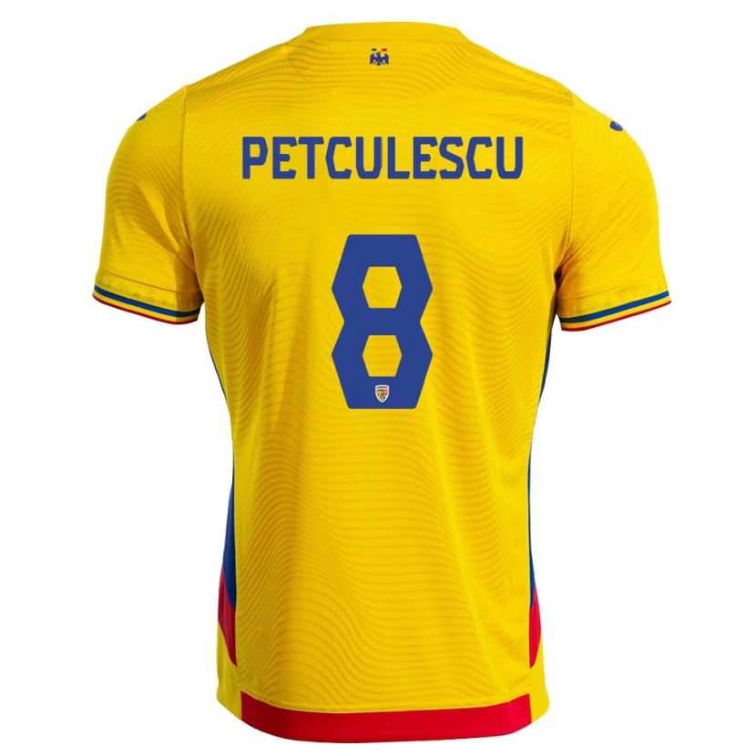 Danxen Mujer Camiseta Rumania Robert Petculescu #8 Amarillo Rojo 1ª Equipación 26-28 La Camisa México
