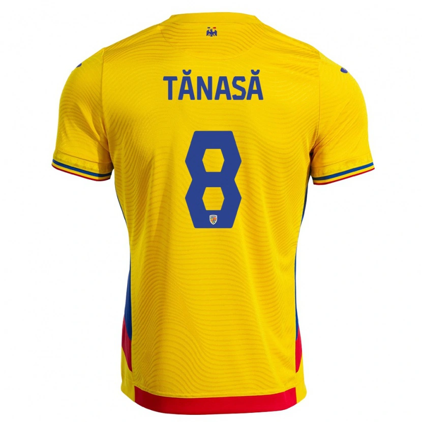Danxen Mujer Camiseta Rumania Răzvan Tănasă #8 Amarillo Rojo 1ª Equipación 26-28 La Camisa México