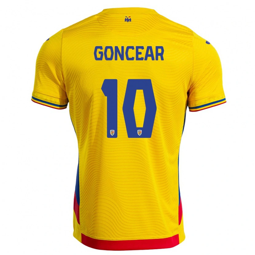 Danxen Mujer Camiseta Rumania Alexandru Goncear #10 Amarillo Rojo 1ª Equipación 26-28 La Camisa México