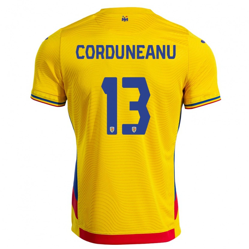 Danxen Mujer Camiseta Rumania Robert Corduneanu #13 Amarillo Rojo 1ª Equipación 26-28 La Camisa México