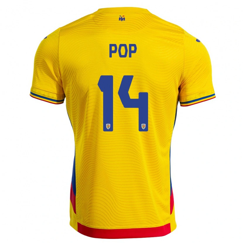 Danxen Mujer Camiseta Rumania Rareș Pop #14 Amarillo Rojo 1ª Equipación 26-28 La Camisa México