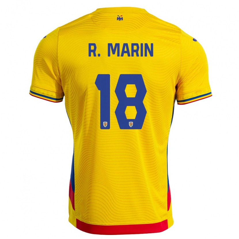 Danxen Mujer Camiseta Rumania Răzvan Marin #18 Amarillo Rojo 1ª Equipación 26-28 La Camisa México