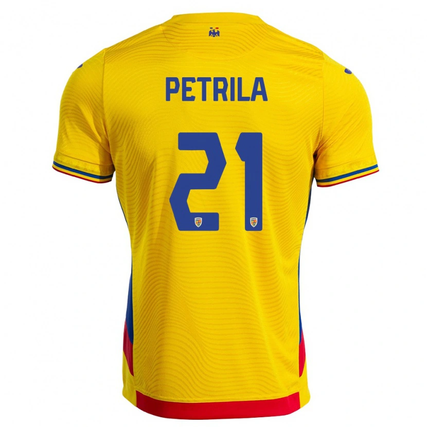 Danxen Mujer Camiseta Rumania Claudiu Petrila #21 Amarillo Rojo 1ª Equipación 26-28 La Camisa México
