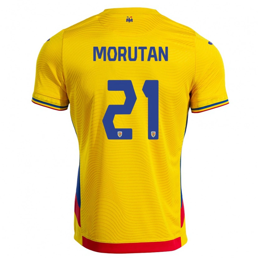 Danxen Mujer Camiseta Rumania Olimpiu Moruţan #21 Amarillo Rojo 1ª Equipación 26-28 La Camisa México