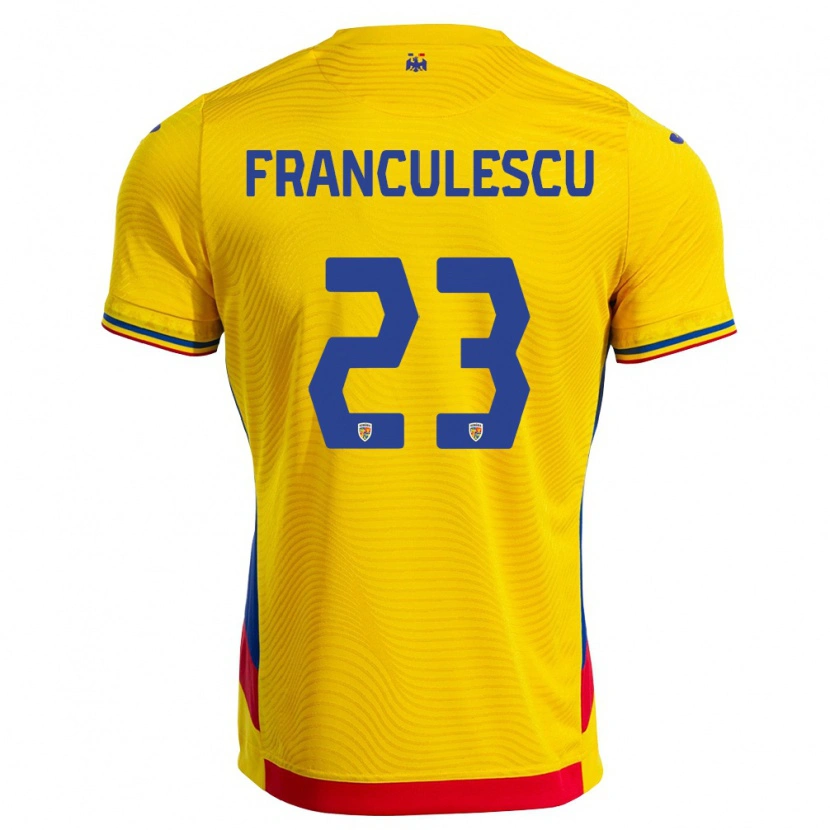 Danxen Mujer Camiseta Rumania Adrian Frănculescu #23 Amarillo Rojo 1ª Equipación 26-28 La Camisa México