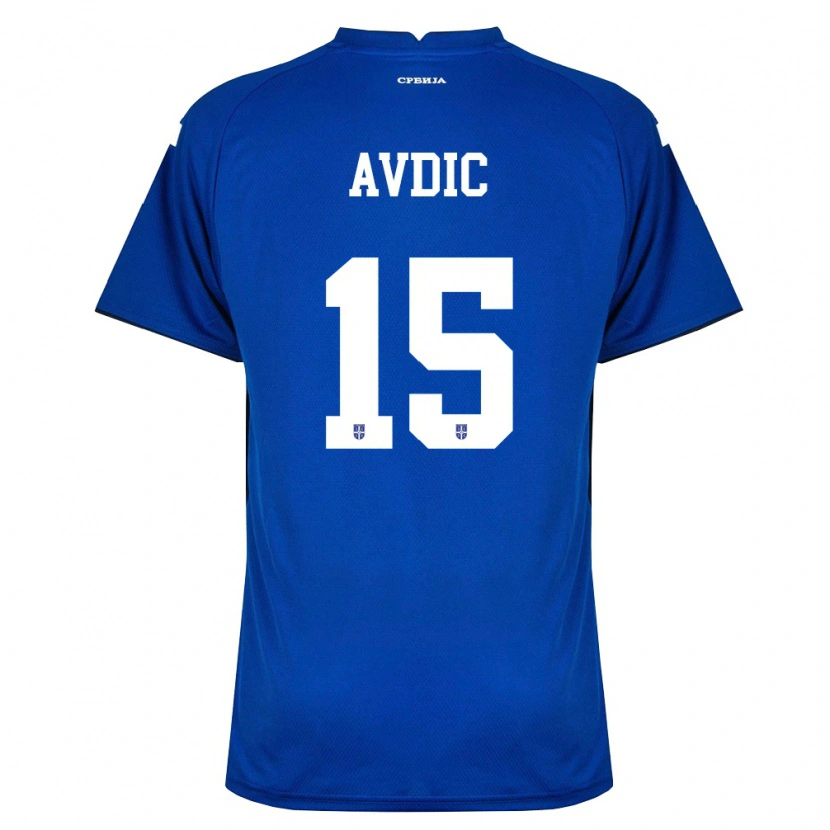 Danxen Mujer Camiseta Serbia Adem Avdic #15 Marino Rojo 1ª Equipación 26-28 La Camisa México