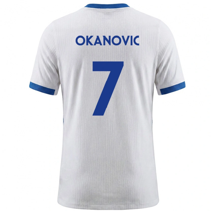 Danxen Mujer Camiseta Eslovenia Deen Okanovic #7 Blanco Azul 1ª Equipación 26-28 La Camisa México