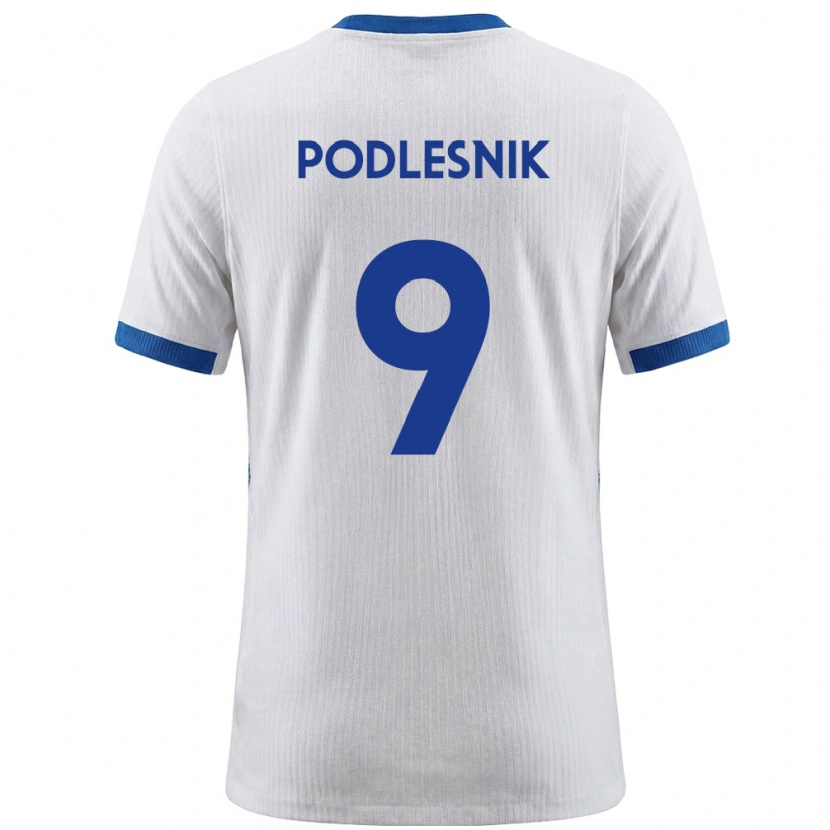 Danxen Mujer Camiseta Eslovenia Nik Podlesnik #9 Blanco Azul 1ª Equipación 26-28 La Camisa México